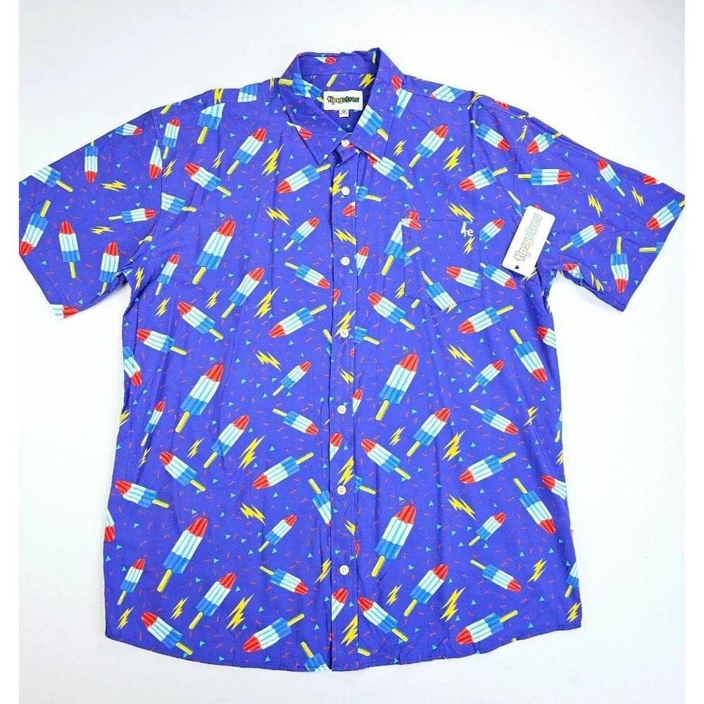 Tipsy Elves Blue Popsicle Print Casual Button Down Shirt